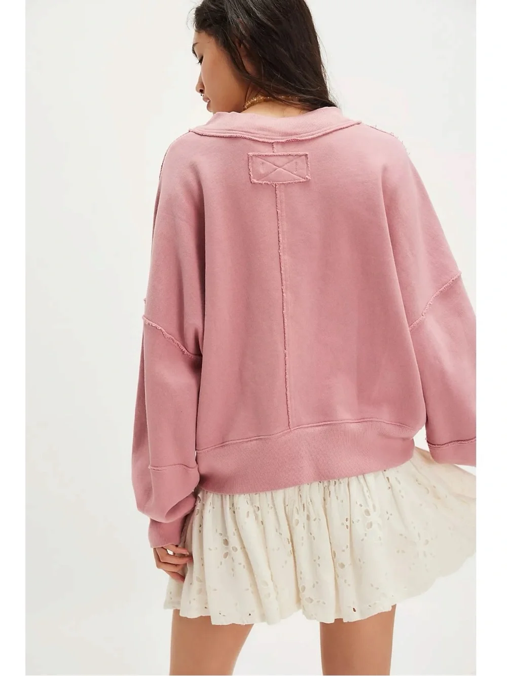 Free People Oversized Boxy Hi Lo Pullover Sweatshirt Mauve Blossom Small NWT